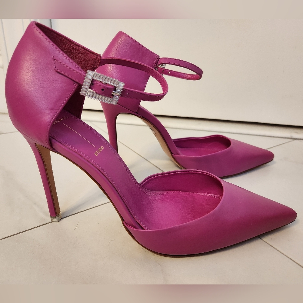 Black Suede Studio Addison Leather Stiletto Pumps